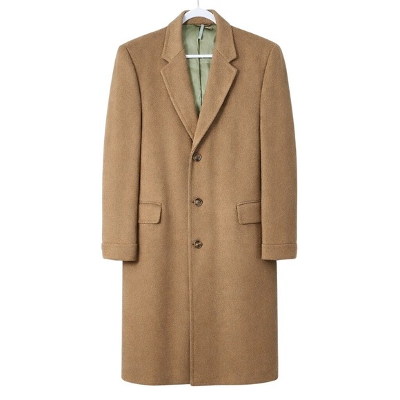 Vintage 100% Cashmere Camel Beige Mens M/L Longline Trench Coat Overcoat Luxury‎
